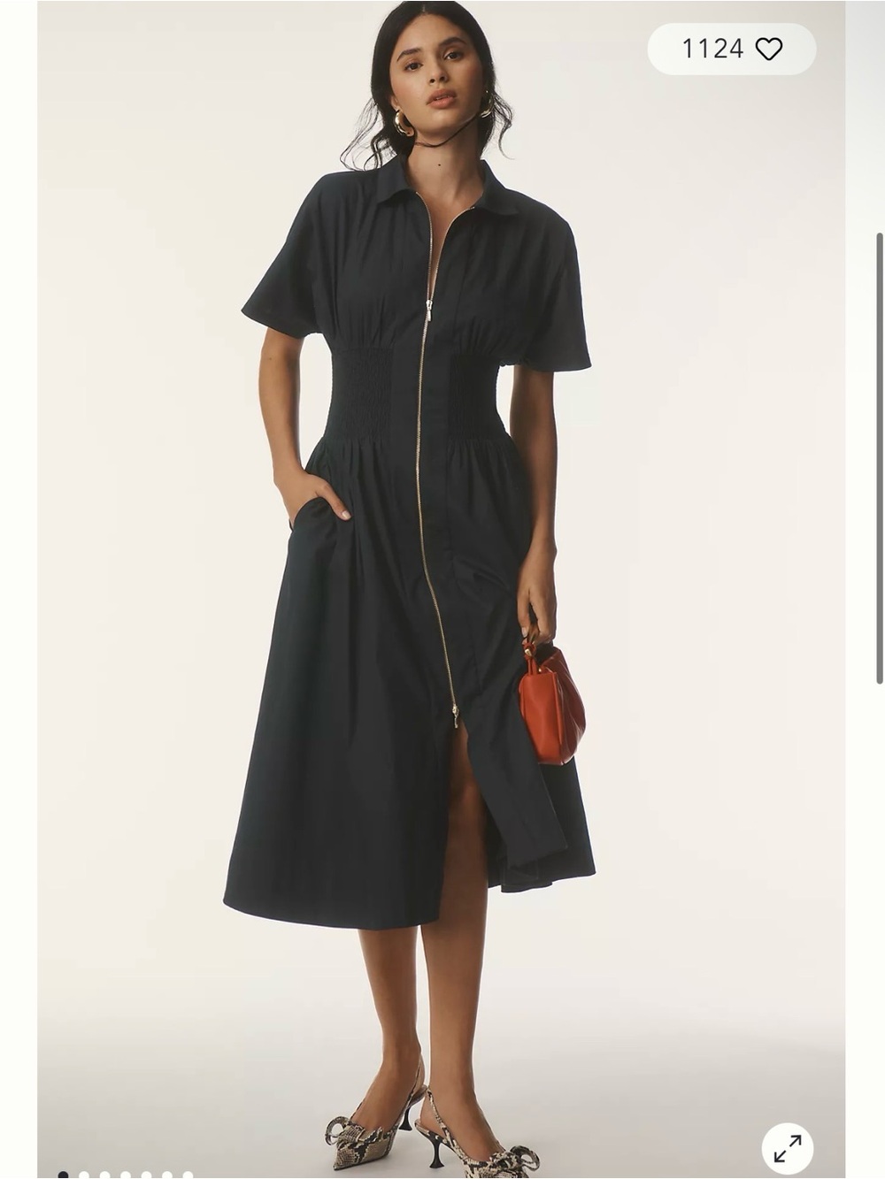 Tommie Short-Sleeve Smocked Front-Zip Shirtdress